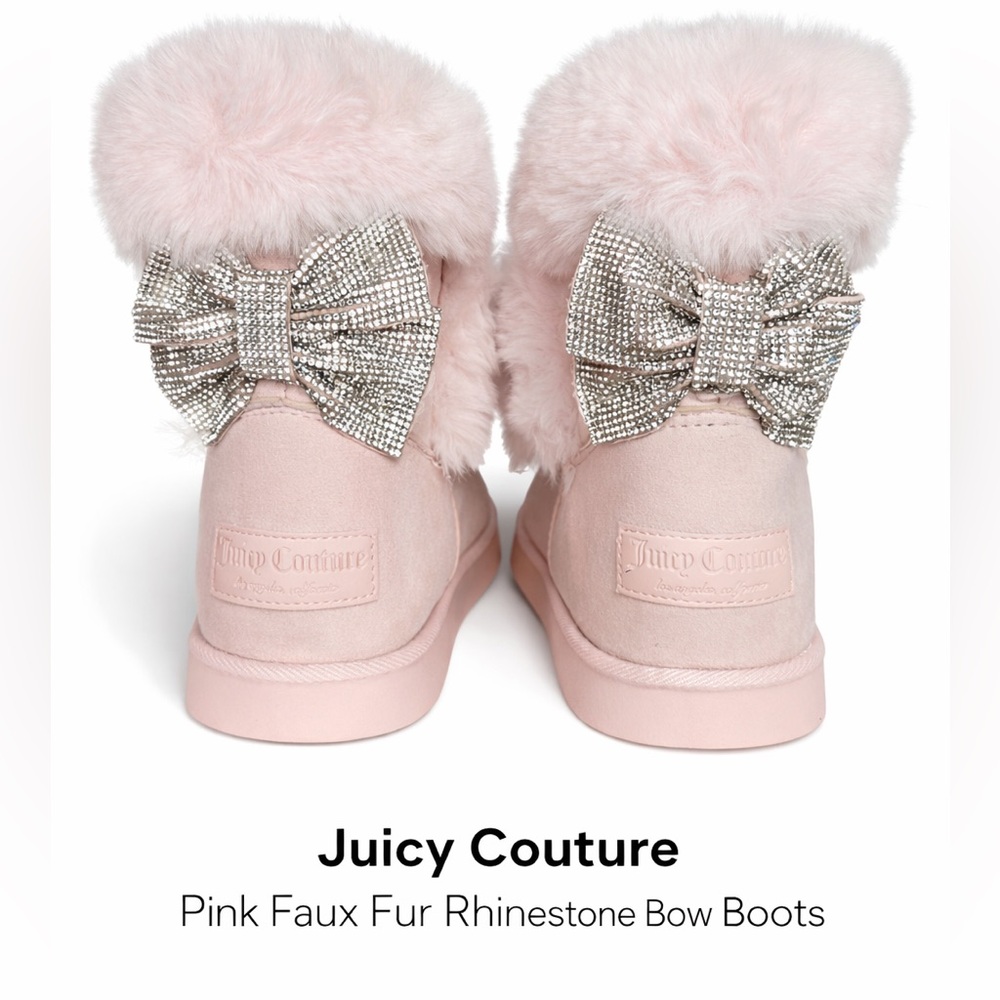 Juicy Couture Pink Faux Fur Boots w/ Rhinestone Bow|Size 9